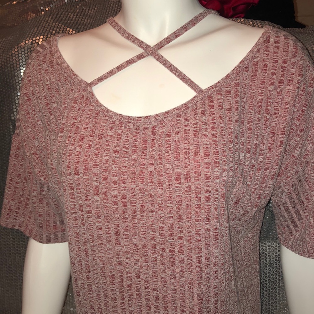 Knit cable criss cross tee